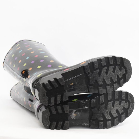 Arizona Jean Mulitcolor Black & Rainbow Polka-Dot Rain Boots Size 7 -AZ Winston- - Picture 10 of 10